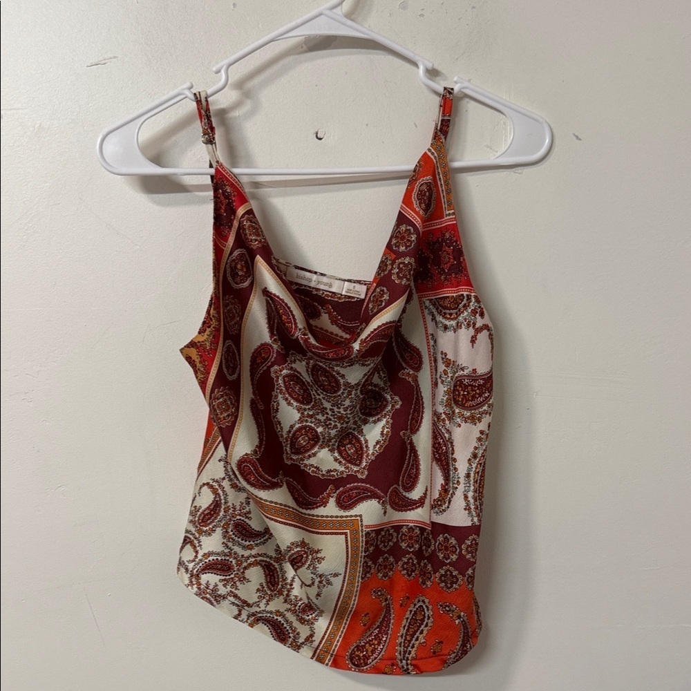 Paisley Print Cowl Neck Top - Red and White Y2K